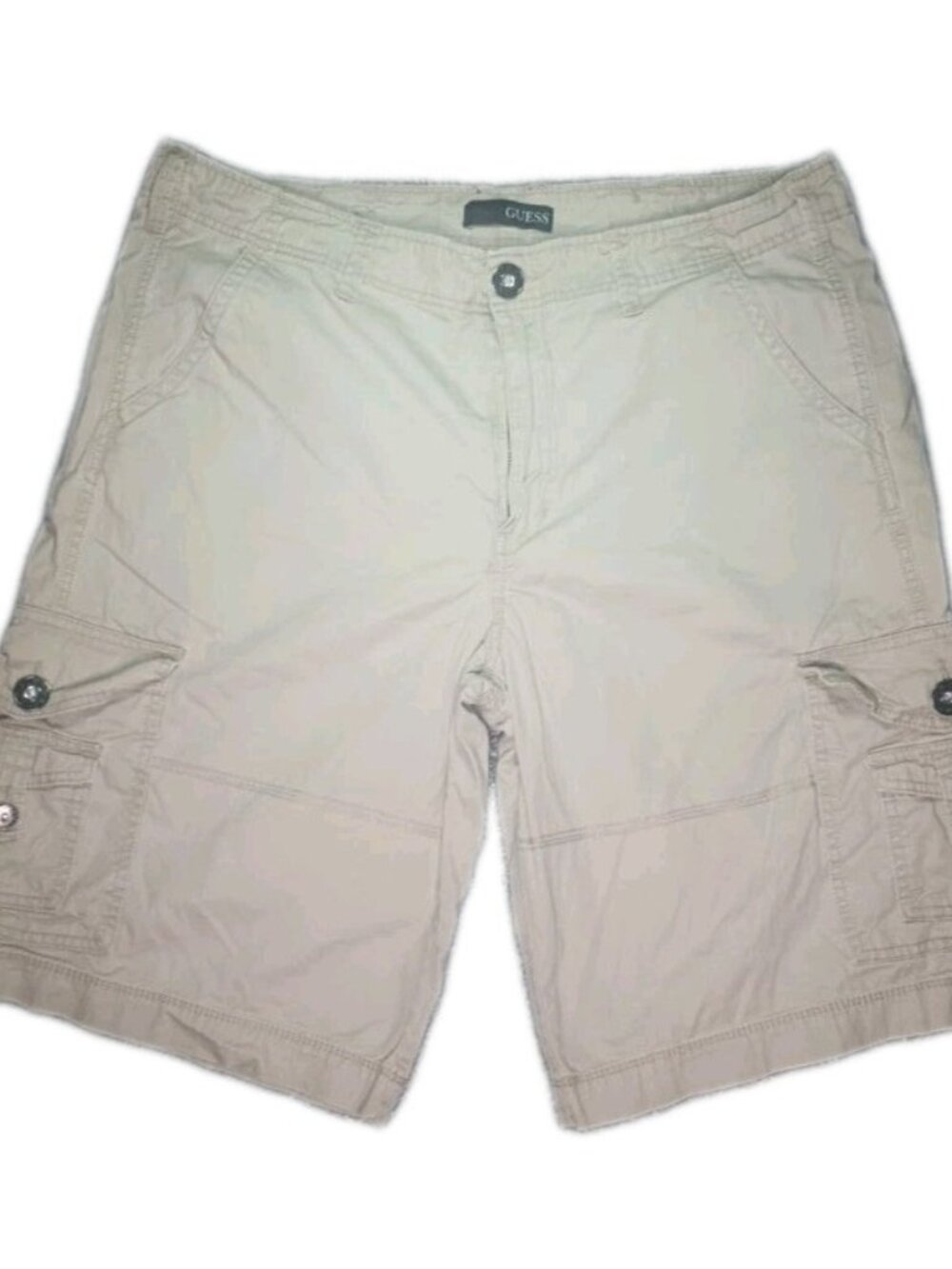 Guess Los Angeles Men's Cargo Shorts Size 38 Beige Khaki Y2K Button Pockets